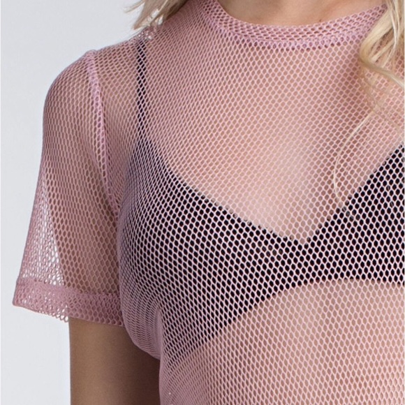 Honey Punch Sheer Fishnet Mesh Cropped Top In Pink - Picture 2 of 8